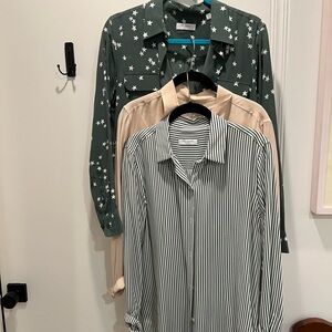 Equipment Silk Button Down Shirts Lot of 3 Size Medium Blush, Olive Stripe Star